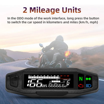 AD Universal Motorcycle Digital Speedometer – LED Tachometer Dashboard Instrument Panel with LCD Display & Y Bracket