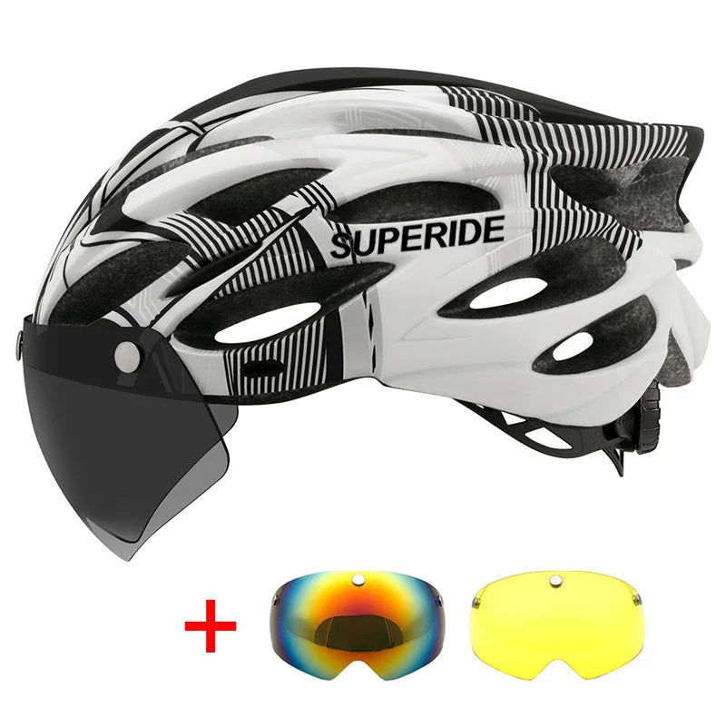 SUPERIDE Ultralight Cycling Helmet - In-Mold Road & MTB Bike Helmet with Magnetic Goggles & Sun Visor for Men & Women