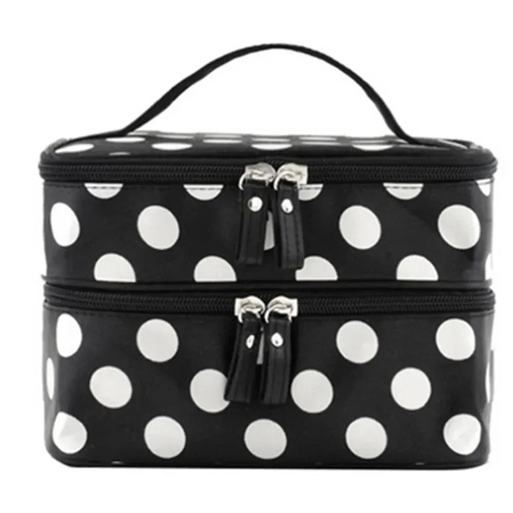 Large Capacity Double Layer Cosmetic Bag: Zipper Makeup Organizer for Women - Portable Travel Toiletries Bathing Wash Pouch Clutch