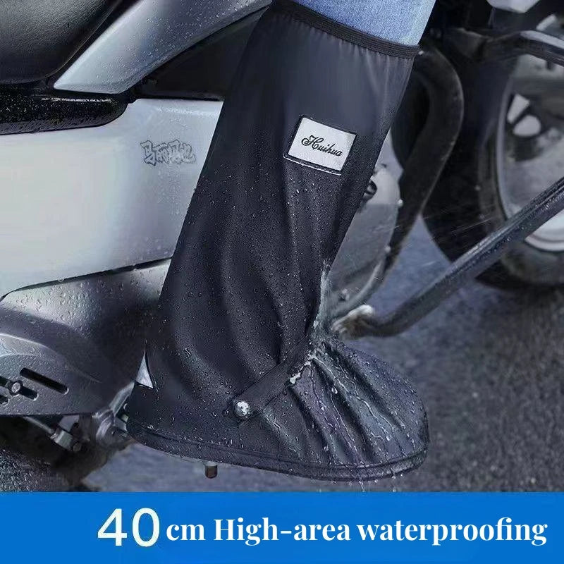 Black Waterproof Rain Boot Covers – High-Top Shoe Covers with Reflector for Motorcycle, Bike & Outdoor Use (Men & Women)