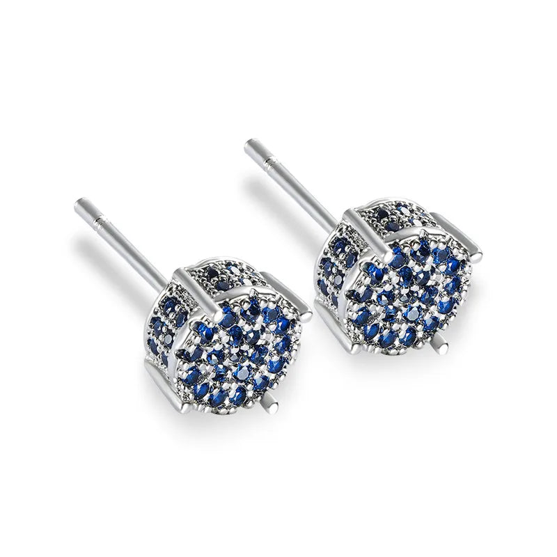 Austrian Crystal Round Earrings for Women – White Gold & Yellow Gold Color, White Zircon Hip Hop Wedding Stud Jewelry