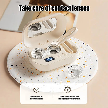 Portable Ultrasonic Contact Lens Cleaner Case – USB Rechargeable Lens Cleaning Machine for Removing Protein Deposits & Eye Care Hygiene