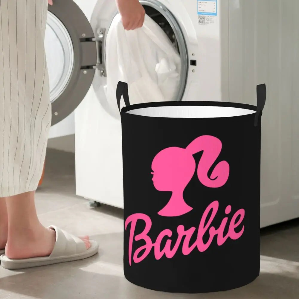 Custom Barbie Logo Laundry Basket – Collapsible Large Capacity Clothes Storage Bin, Disney Baby Hamper