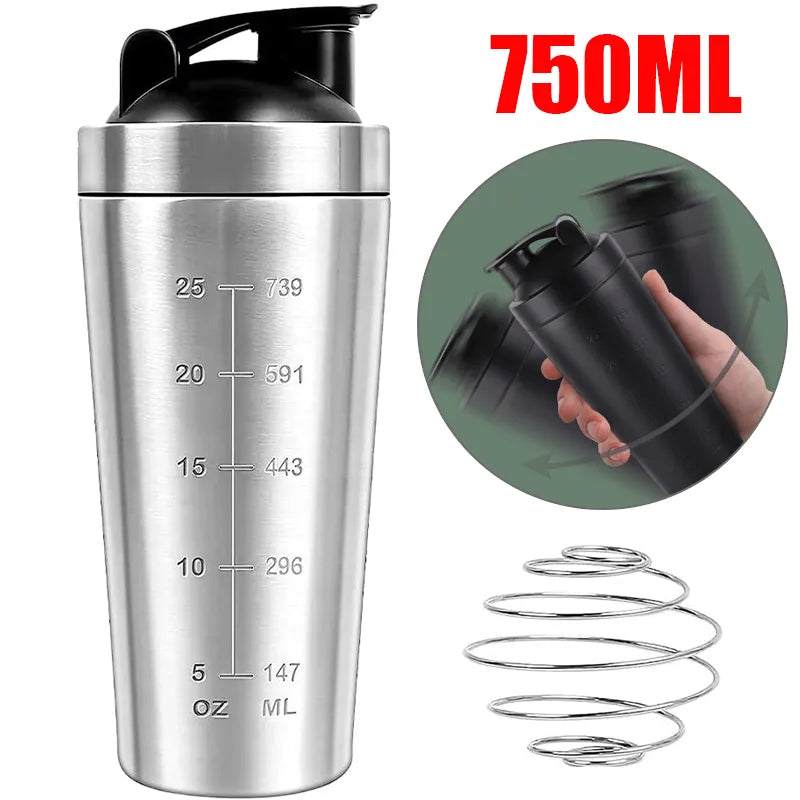 750ML Protein Shaker with Mixball - Leak-Proof Metal Magic for Perfect Protein Shakes!