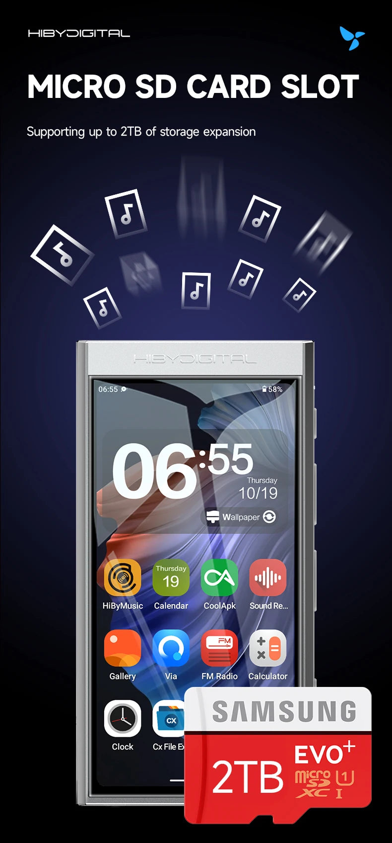 HiBy Digital M300 Android 13 Music Player - MP3, HiFi Audio, Bluetooth, WiFi, USB DAC, DSD, FM Radio, Dual Mic, Built-in Speaker, 29hr Battery