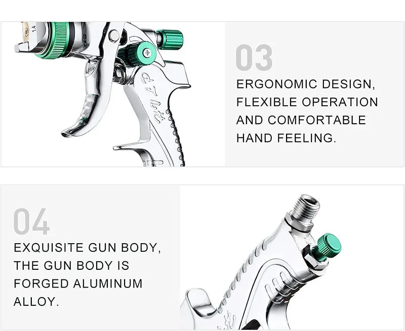 HVLP Professional Spray Gun – 1.4/1.7/2.0/2.5mm Steel Nozzle Gravity Gun for Car Paint | Portable DIY Spray Paint Kit