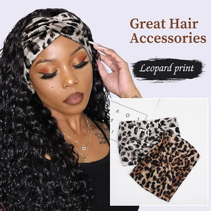 Boho Yoga Headbands for Women - Wide Thick Stretchy Turban with Leopard Print, African-Inspired Knotted Head Bands