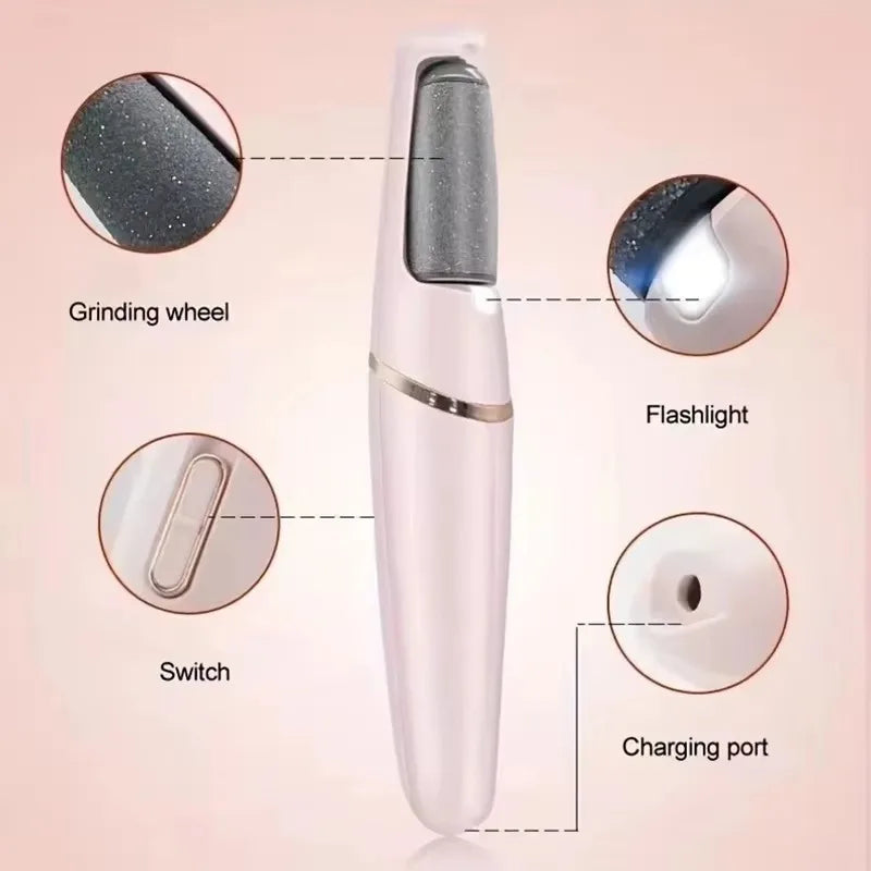 Rechargeable Electric Foot Grinder - USB Pedicure Tool With 2 Roller Heads For Dead Skin Removal