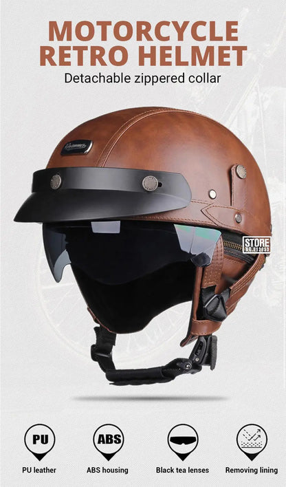 Retro DOT-Certified Motorcycle Half Helmet – HD Lens, Men & Women, 4-Season Scooter & Moto Riding Casco
