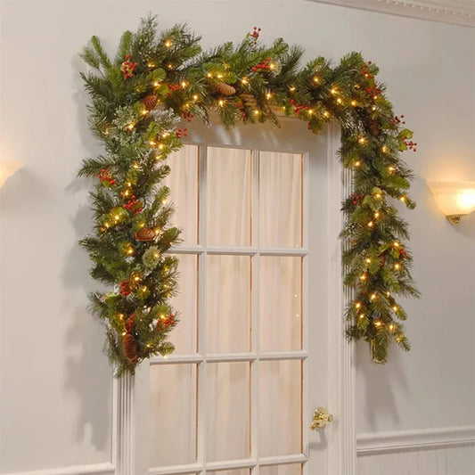 1.8M/2.7M Christmas Rattan Garland with Red Berries – DIY Wreath Decoration for Home, Wall & Door Party Decor