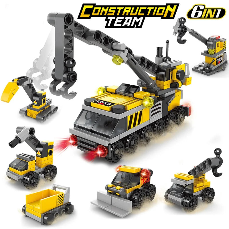 Mini 6-in-1 Building Blocks Set - Police Car, Fire Truck & Castle DIY Educational Toy