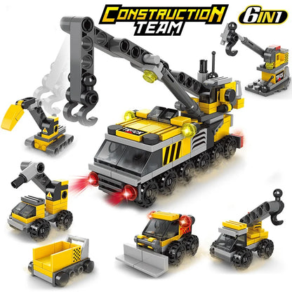 Mini 6-in-1 Building Blocks Set - Police Car, Fire Truck & Castle DIY Educational Toy