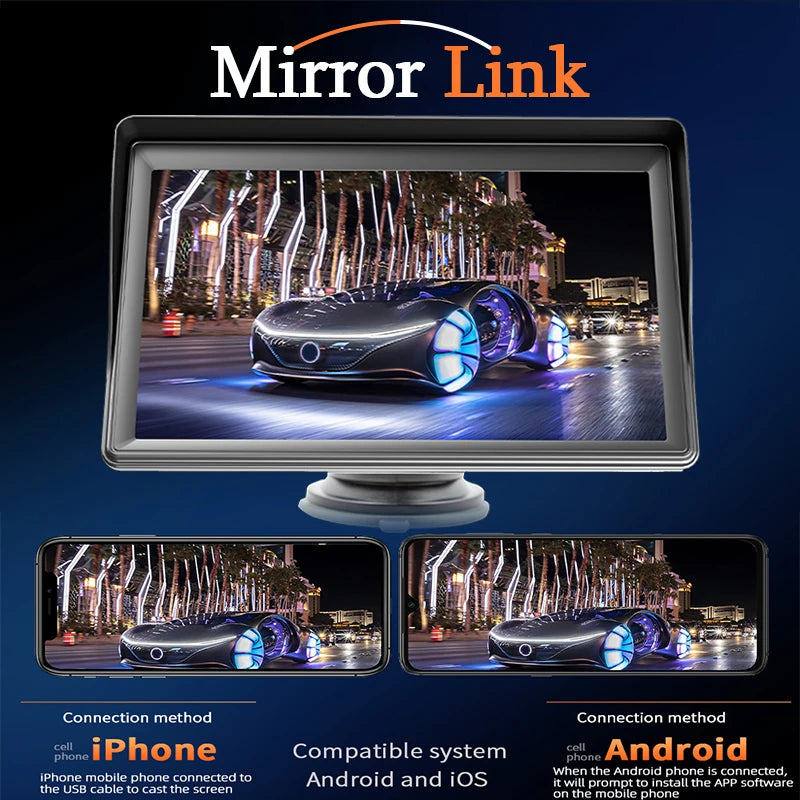 7-Inch Portable CarPlay & Android Auto Multimedia Player — Touch Screen Car Radio with Bluetooth 5.0, AUX & USB