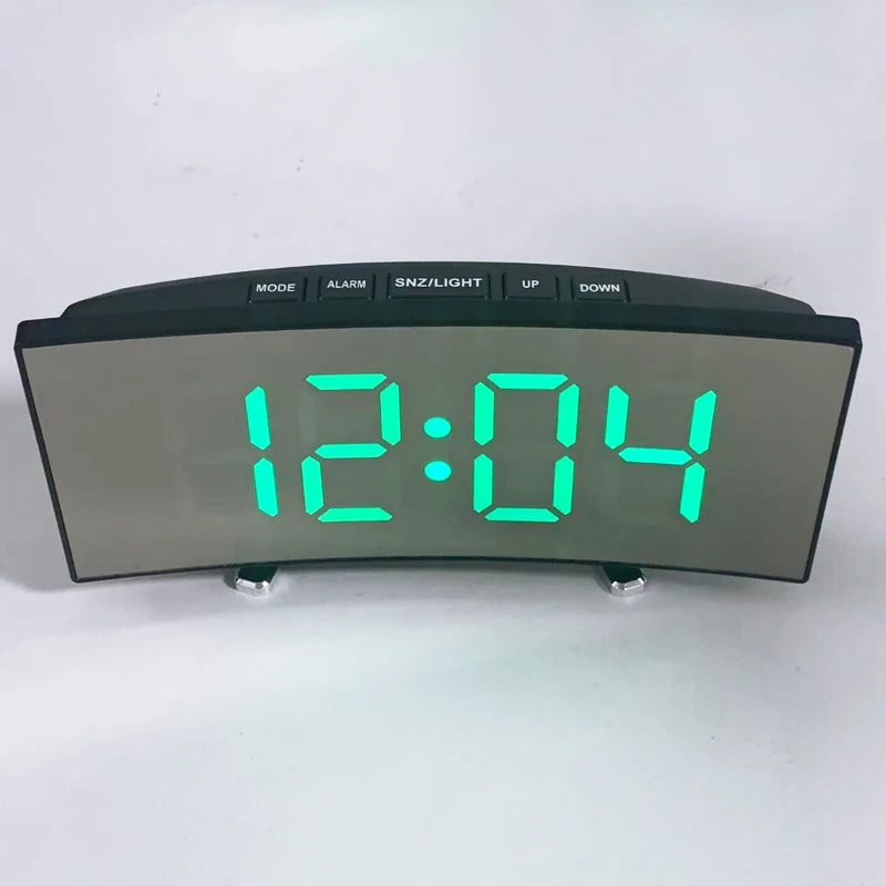 Noiseless LED Mirror Alarm Clock — Large Digital Display Silent Electronic Clock