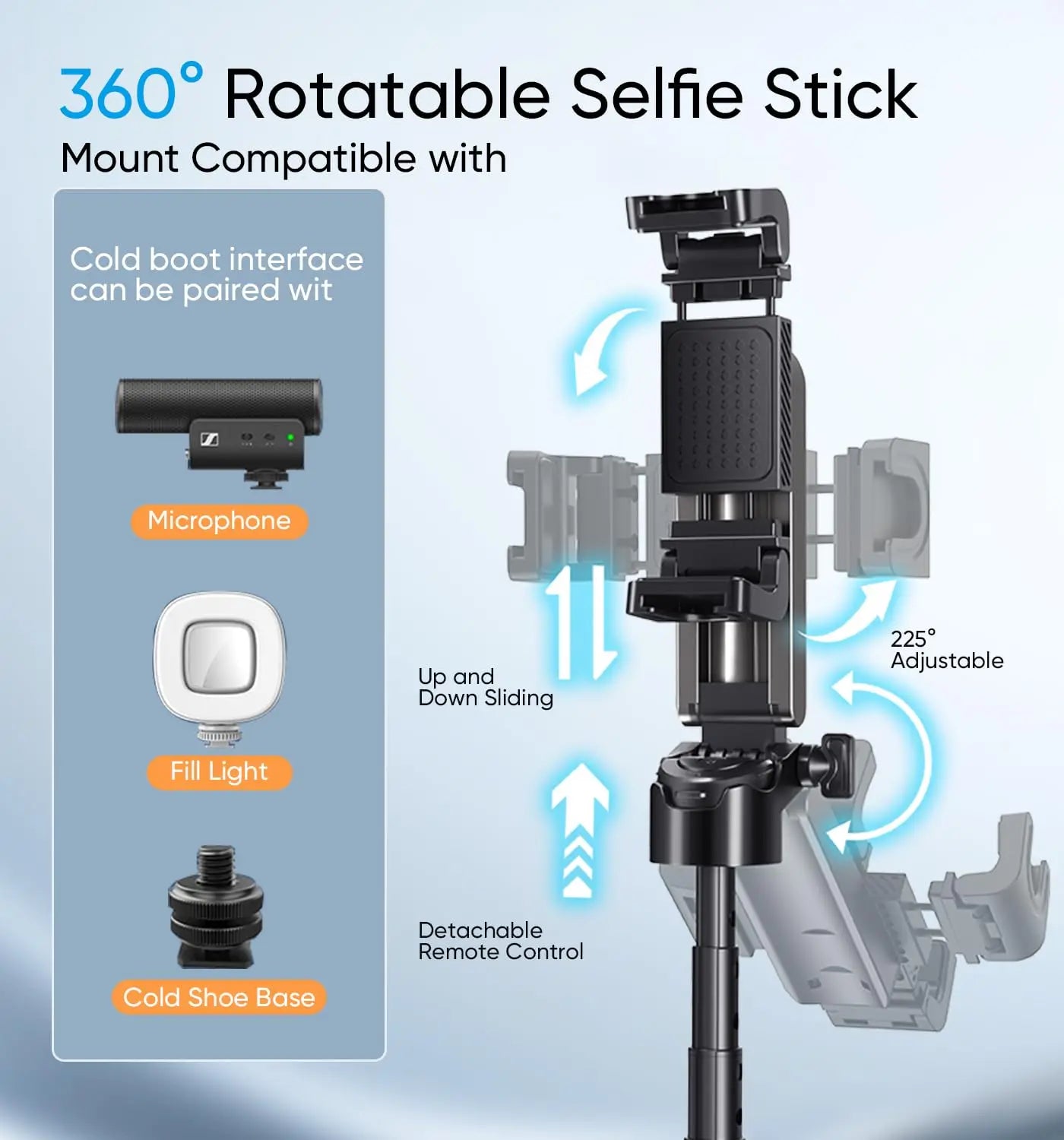 Mini Tripod Selfie Stick 2025 – Bluetooth Remote, One-Touch Push Button, 360° Rotating Stand for iPhone