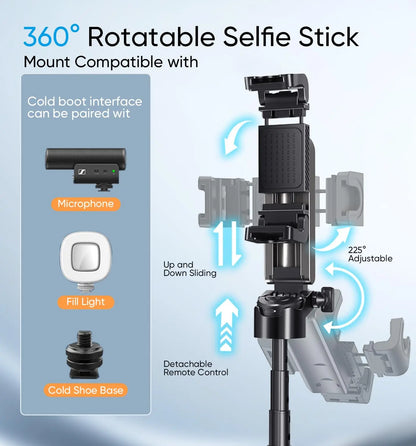 Mini Tripod Selfie Stick 2025 – Bluetooth Remote, One-Touch Push Button, 360° Rotating Stand for iPhone