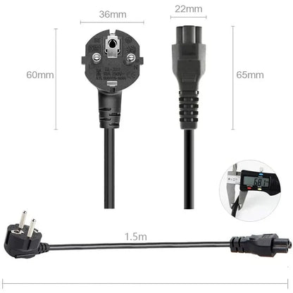 1.5M EU 3-Pin Laptop Power Cord - Universal AC Charger Cable for HP, Dell, Toshiba, Sony, ASUS, Lenovo & Samsung Notebooks