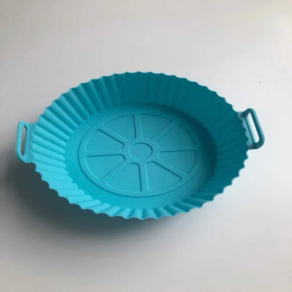 Air Fryer Silicone Baking Tray Mat - Circular, High-Temperature Resistant, Foldable Food-Grade Tray with Double Ear Handles