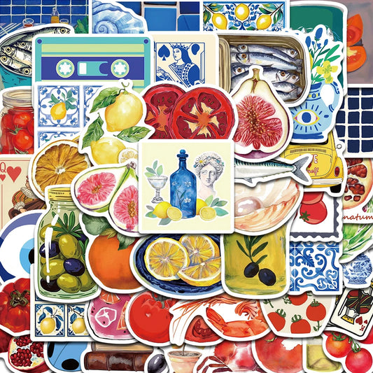50 Pcs Mediterranean Tomato Stickers - Kawaii Waterproof Graffiti for Laptop, Phone, Scrapbooking & Skateboard