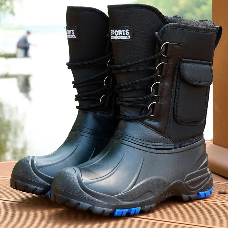 Men’s Waterproof Non-Slip Rain Boots — Cotton Mountaineering & Fishing Work Shoes for Spring Farm Use