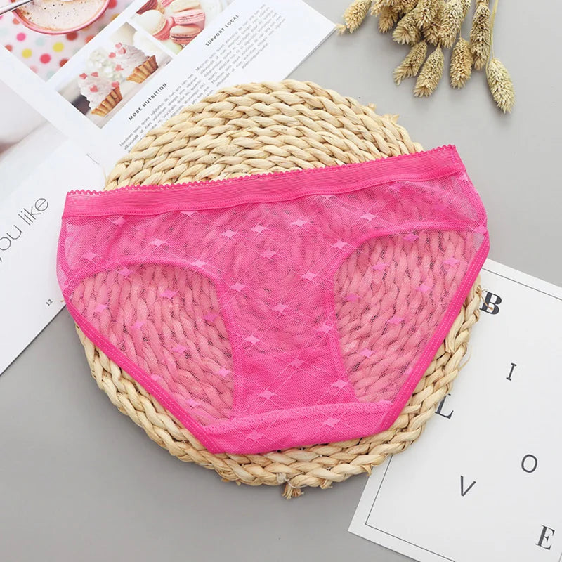 Women’s Low-Rise Lace Mesh Panties – Sexy Transparent Hollow-Out Briefs Lingerie Underwear