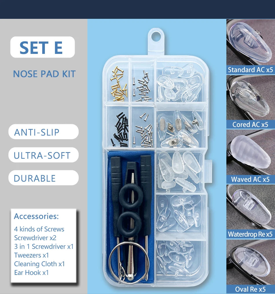Silicone Air Chamber Nose Pads for Glasses | Anti-Slip Screw-In Eyewear Support & Accessories Kit