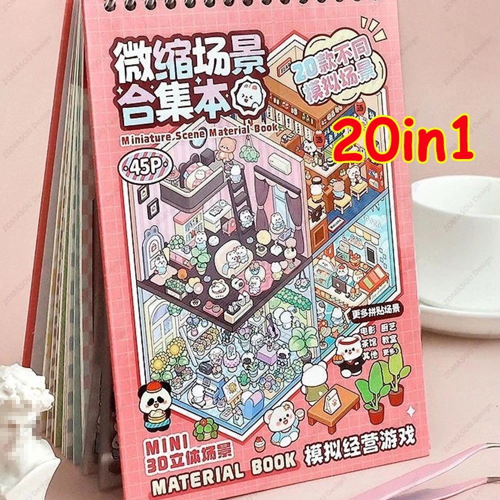20Pcs Cartoon Landscape Sticker Book - 3D DIY Forest Village Scene Stickers Pocket Activity Gift for Kids Students