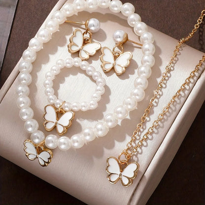 Lucky Five-Petal Flower & Clover Bracelet, Earrings, Necklace Set – Stylish Women's Party Jewelry Accessories