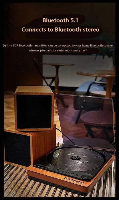 Wooden HIFI CD Player – Bluetooth 5.1, Digital Optical Output, USB Lossless Playback, Infrared Remote Control