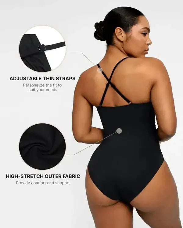 Smart Sculpt U-Ring One Piece Swimsuit - Shiny V-Neck Ruching Waist Backless Shaping Beachwear