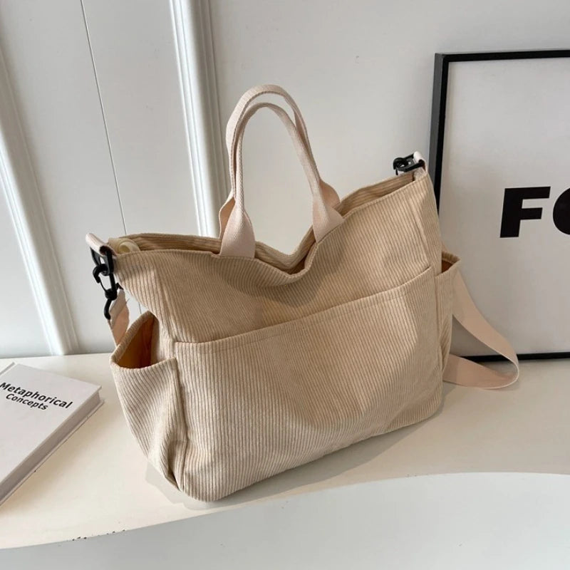 Fashion Corduroy Shoulder Bag - Large Capacity Unisex Square Crossbody Bag for College, Commuting & Casual Travel