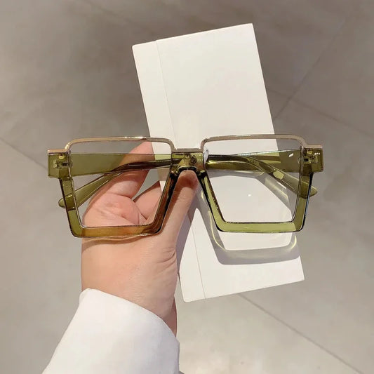 KAMMPT Oversized Square Glasses for Women – Stylish Semi-Metal Frame Eyeglasses, Vintage Design Blue Light Blocking Fashion Eyewear