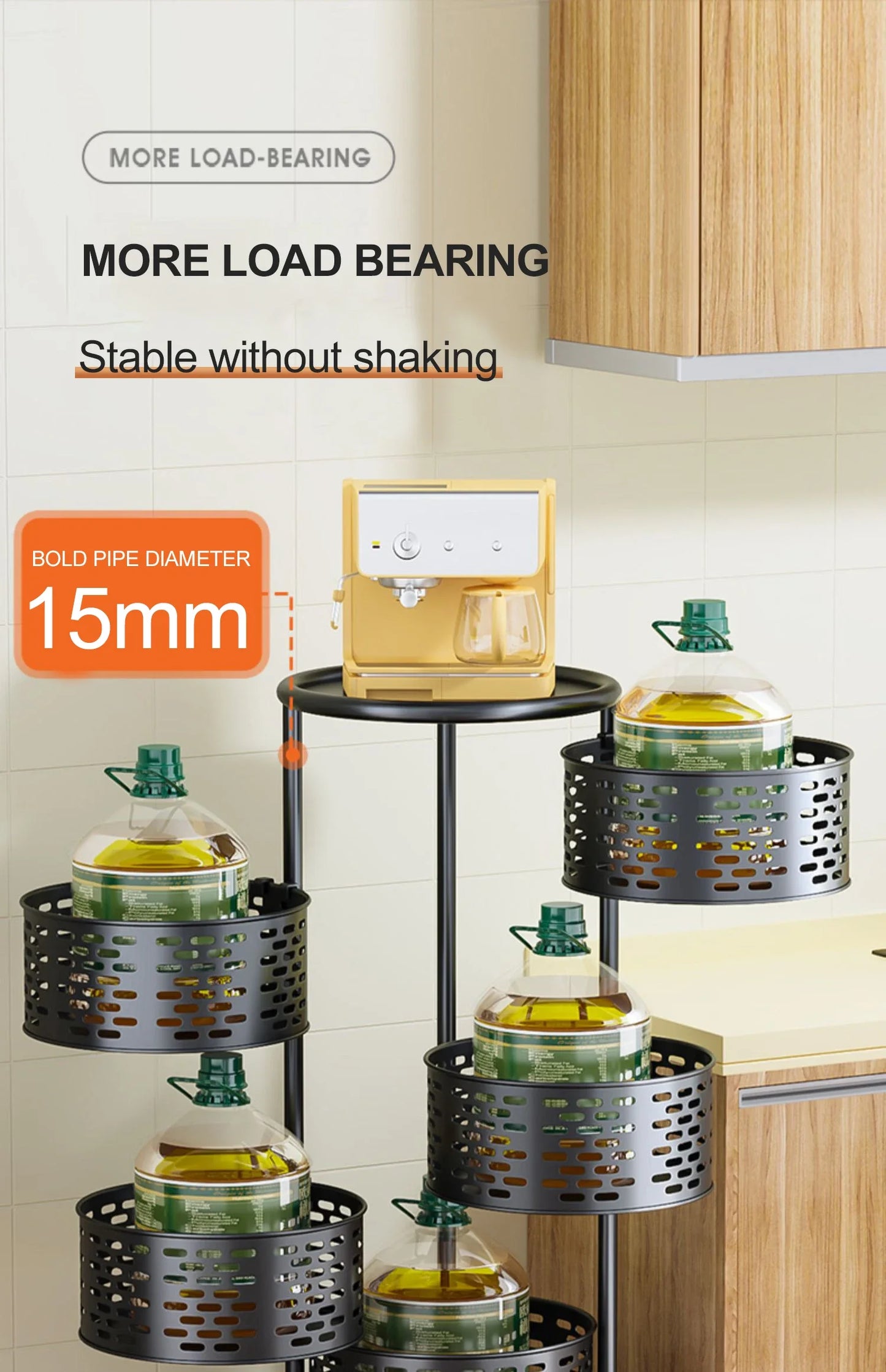 5 Layer Stainless Steel Rotating Shelf - Kitchen & Bathroom Storage Baskets, Fruit & Vegetable Rack with Wheels