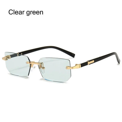 Rimless Rectangle Sunglasses – Fashion Small Square Shades for Men & Women, Summer Travel Eyewear