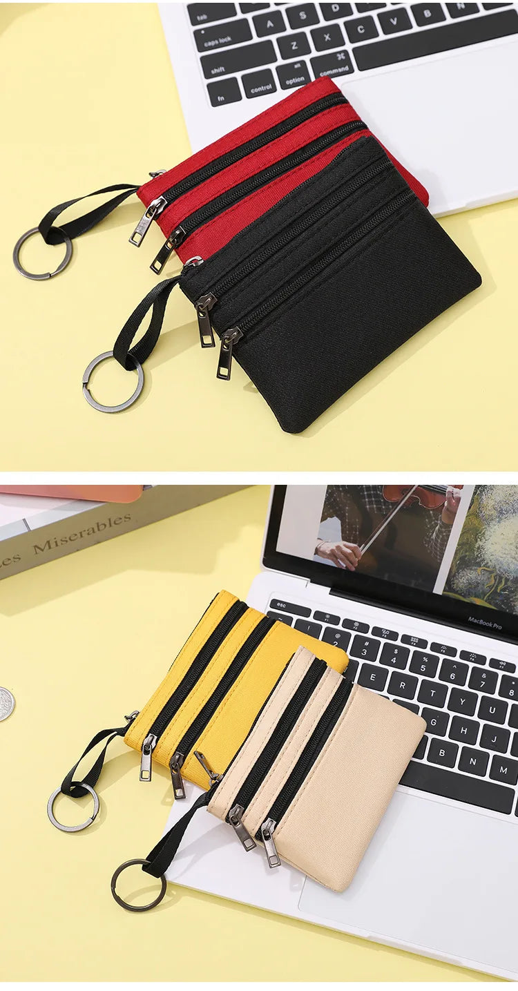 Canvas Mini Coin Purse with Zipper – Cute Solid Color Key & Money Pouch for Kids, Women & Men