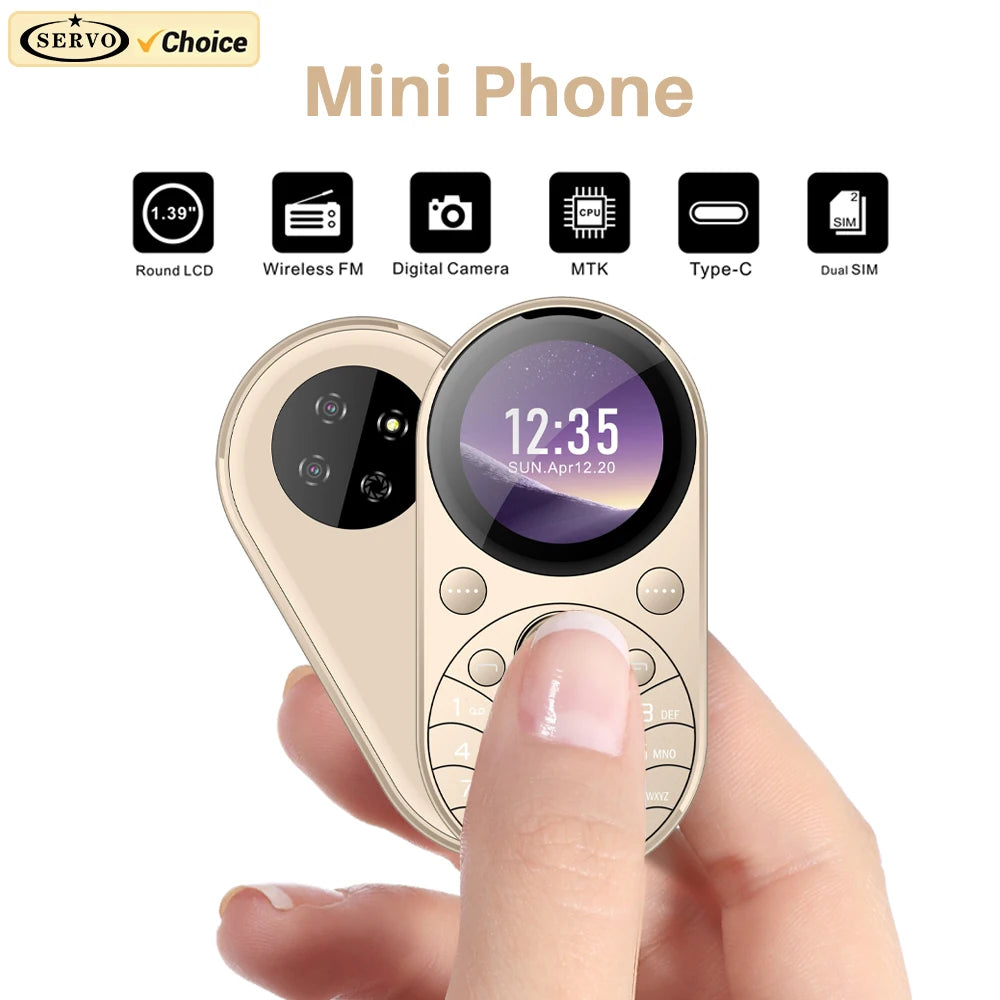 SERVO i15 Mini Oval Phone — Dual SIM GSM Mobile with 1.39" Screen, Speed Dial, Magic Voice, Blacklist, Vibration, FM Radio & Type-C