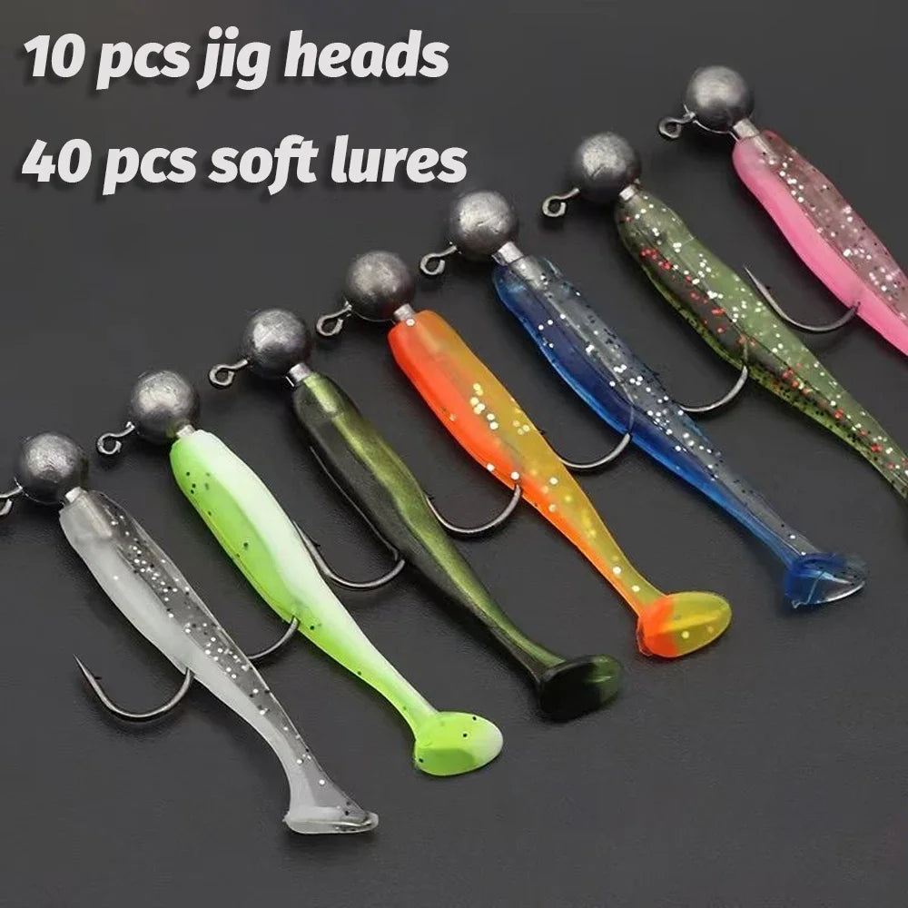 50PCS Metal Jig Fishing Lure Set – Soft & Sinking Swimbaits 3g–14g (5.5–10cm) Jigging Head Hooks in Tackle Box for Bass Fishing
