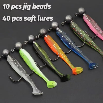 50PCS Metal Jig Fishing Lure Set – Soft & Sinking Swimbaits 3g–14g (5.5–10cm) Jigging Head Hooks in Tackle Box for Bass Fishing