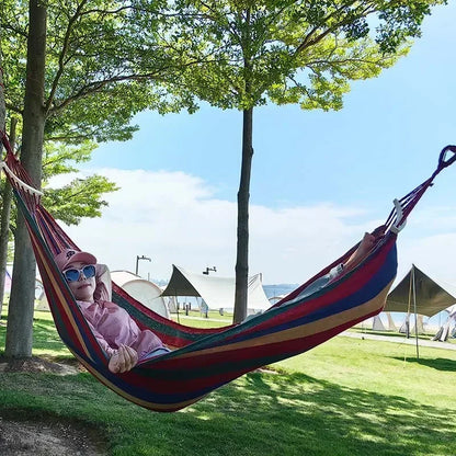 Outdoor Canvas Camping Hammock – Anti-Rollover Portable Thick Fabric Single/Double with Carry Bag