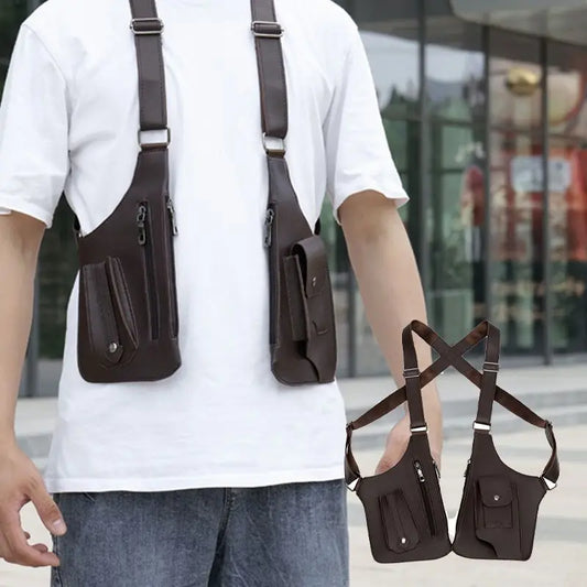 Double Shoulder Strap Multi-Pocket Waterproof Tactical Fishing Bag – Men's Anti-Theft Crossbody Bag