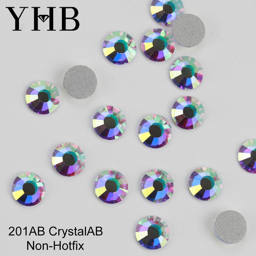 YHB Cold Fix Crystal Flatback Rhinestones - Silver Back Non Hotfix DIY Gems for Nail Art, Bags, Shoes, Garments & Phone Decoration