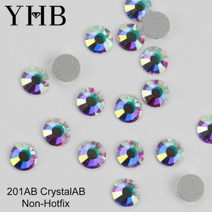 YHB Cold Fix Crystal Flatback Rhinestones - Silver Back Non Hotfix DIY Gems for Nail Art, Bags, Shoes, Garments & Phone Decoration