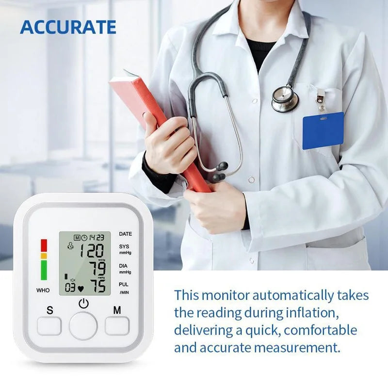 Spanish Voice Digital Arm Blood Pressure Meter – Medical Tonometer, Tensiometer, Sphygmomanometer with Pulse Measurement
