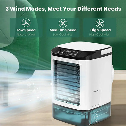 Portable Air Conditioner Fan - Dual Spray Ultrasonic Air Cooler with 3-Speed Quiet Cooling & Night Light
