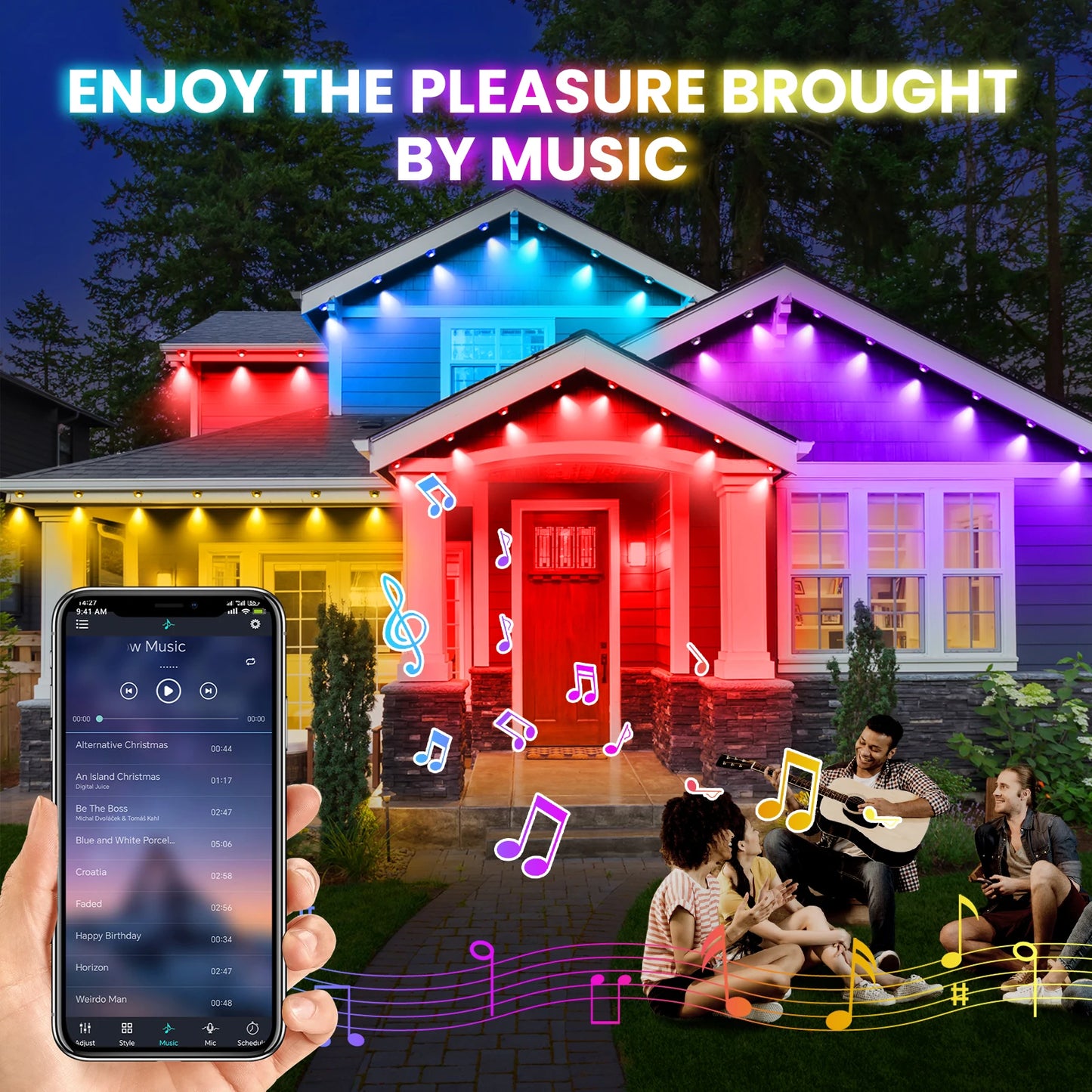 High-Brightness Outdoor Eaves LED Light – 24V Waterproof RGBCCT, Bluetooth APP Control, Christmas String Lights