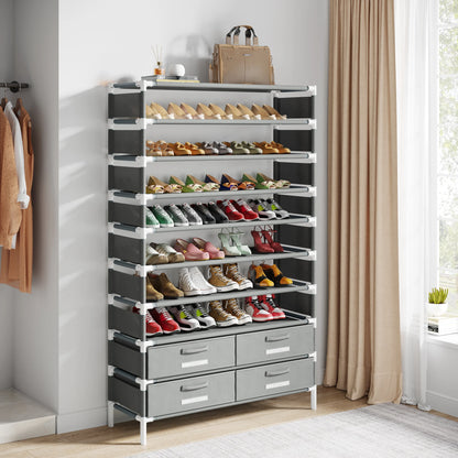 Tribesigns 10-Tier Shoe Rack Organizer – Vertical Shoe Shelf with 4 Drawer Bins, Holds 32 Pairs for Closet & Entryway