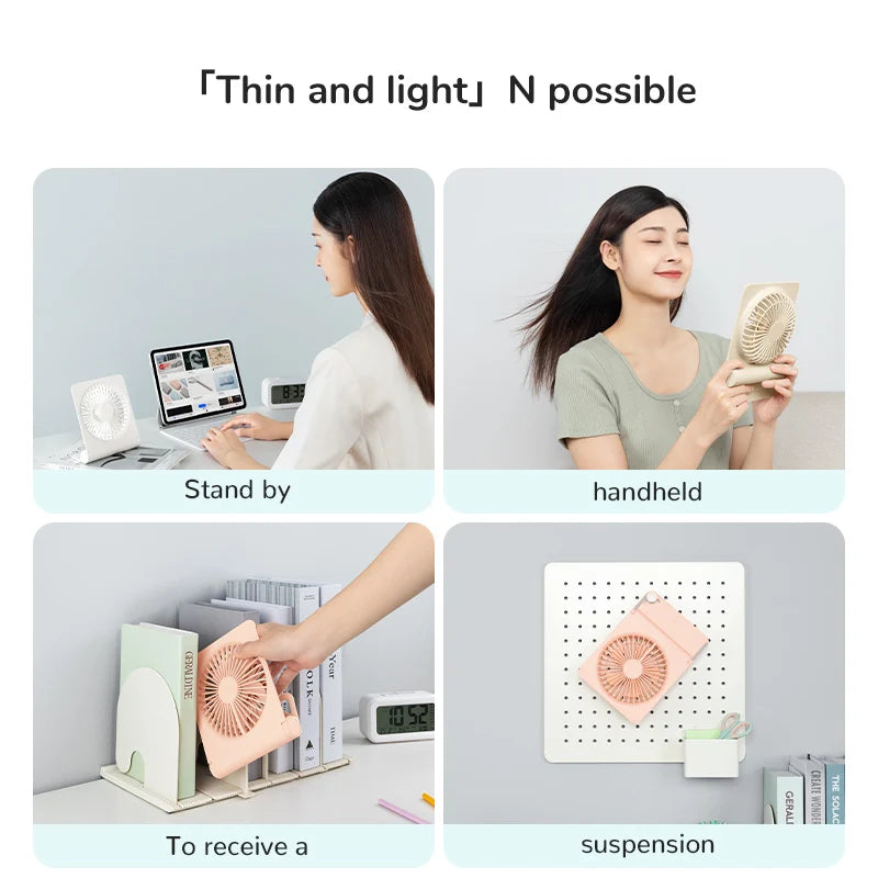 JISULIFE Mini Portable Fan - USB Rechargeable Quiet Foldable Desktop & Hanging Cooling Fan