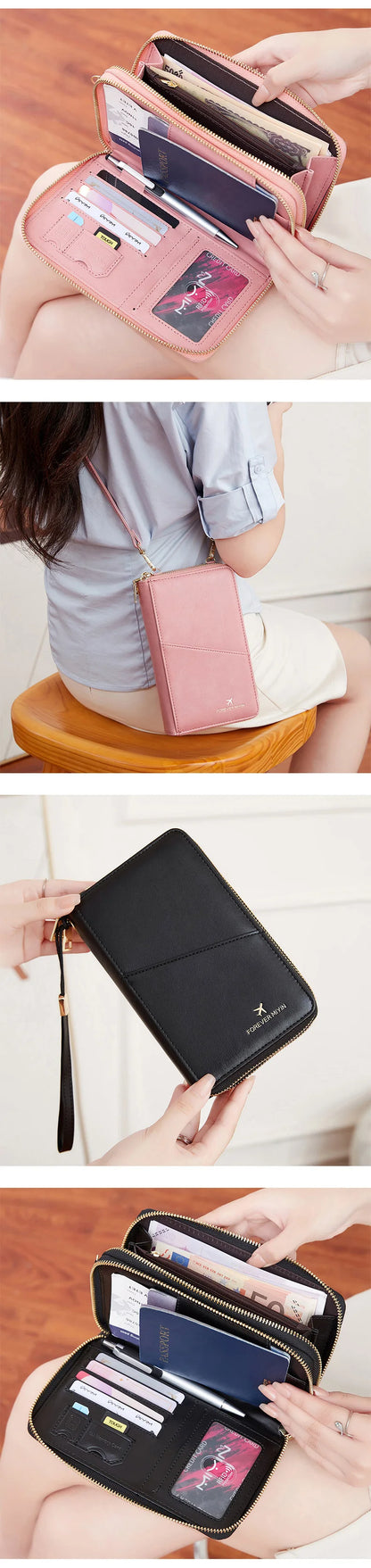 New Travel Passport Wallet – Fashionable Multi-Functional Double Zipper PU Leather Passport Cover with Clip