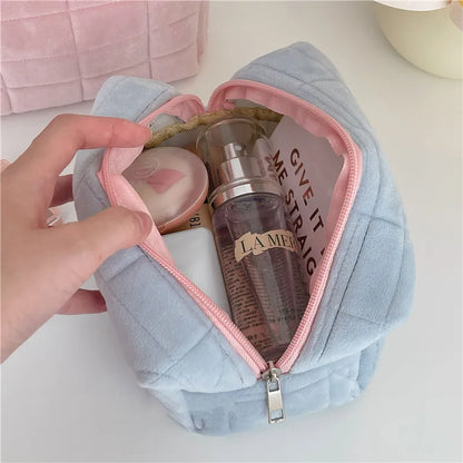 Solid Fur Cosmetic Storage Bag – Large Women’s Zipper Makeup Organizer Handbag, Stationery & Travel Toiletry Case