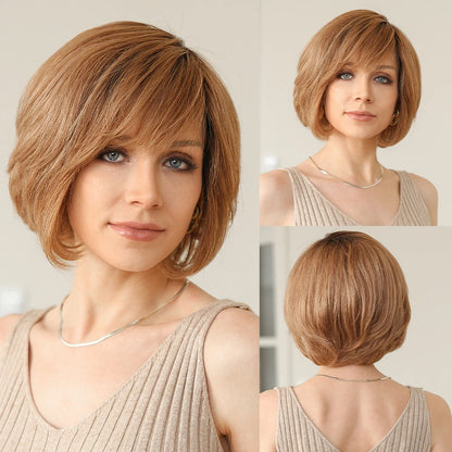 Brown Blonde Mixed Ombre Lace Front Wig – Short Wavy Bob Golden Blonde Remy Human Hair for White Women Daily Use